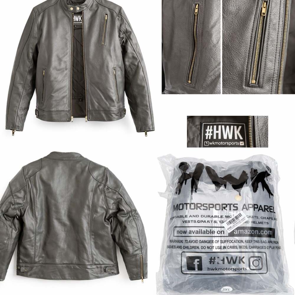 HWK Motorsports Genuine Leather Biker Motorcycle Jacket Size 3XL
